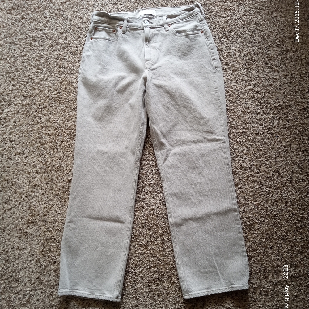 Abercrombie & Fitch Curve Love The Low Rise Baggy Jean Light Gray Short Size 28 - Picture 2 of 7